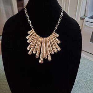 Natasha Signed Statement Hammered Silver & GOLD Tone Style Necklace 22-24"